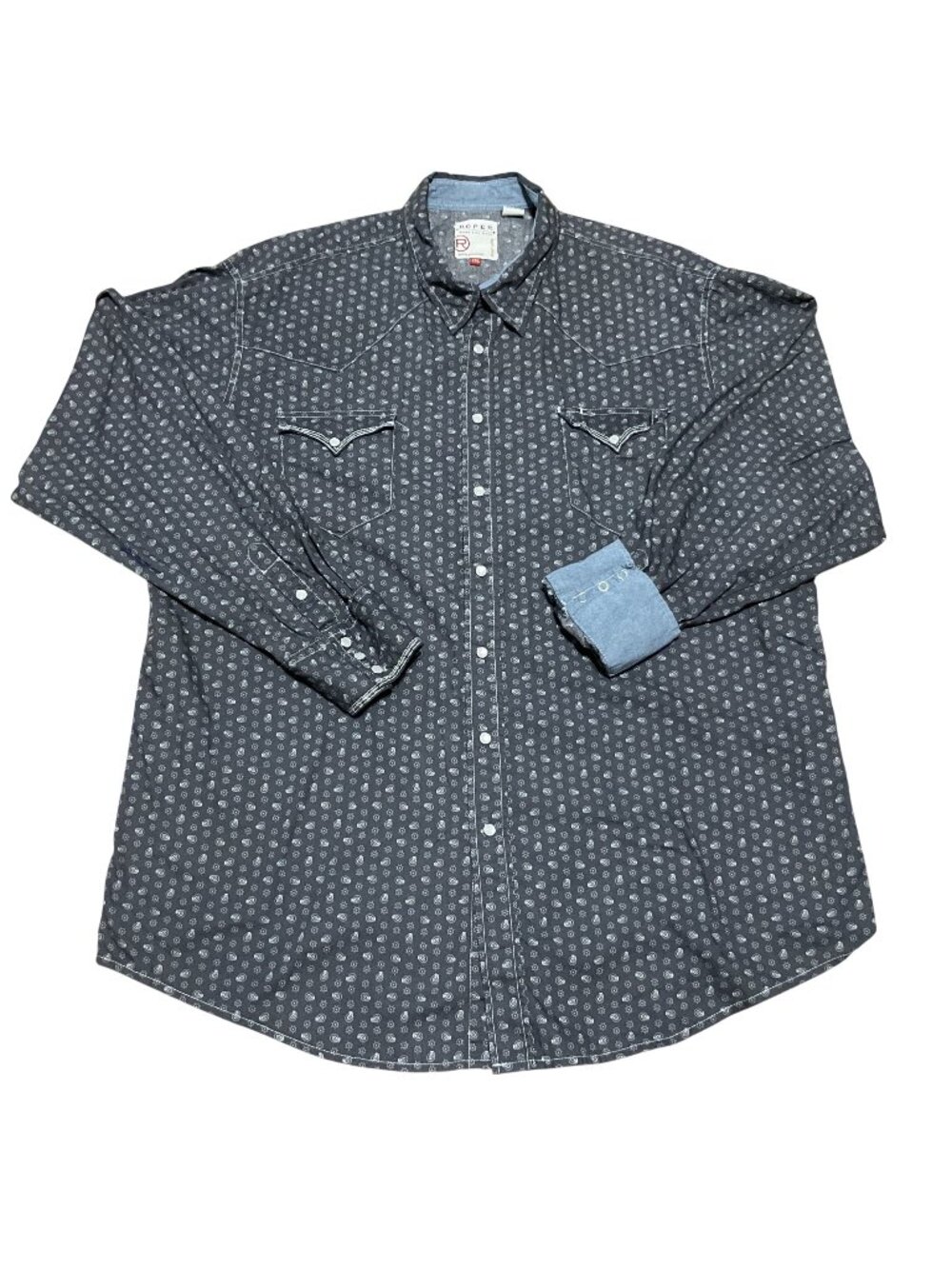 Roper Western Shirt Sz 2XL Gray Paisley Pearl Snap Long Sleeve 100% Cotton Mens